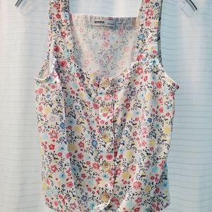 Sonoma: small crop top flower design button down front with tie at bottom